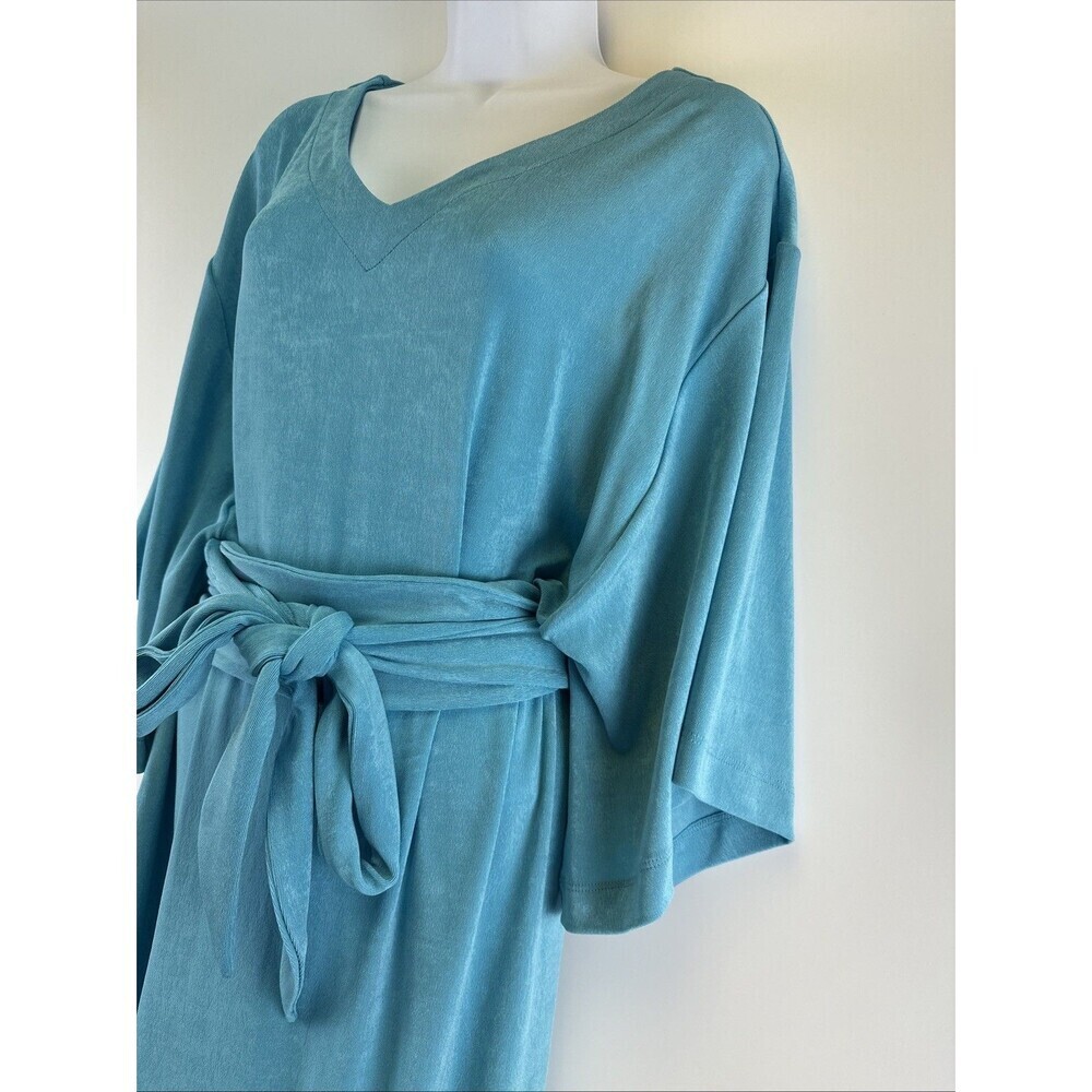 Chicos Travelers Kimono Sleeved VNeck Dress Acetate Spandex Turquoise Blue Large - Picture 5 of 12